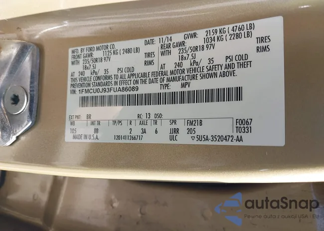 1FMCU0J93FUA86089: 43075402