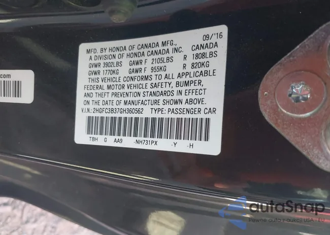 2HGFC3B37GH360562: 43076220