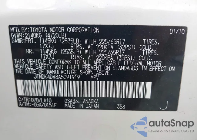 JTMDK4DV8A5091919: 43076681