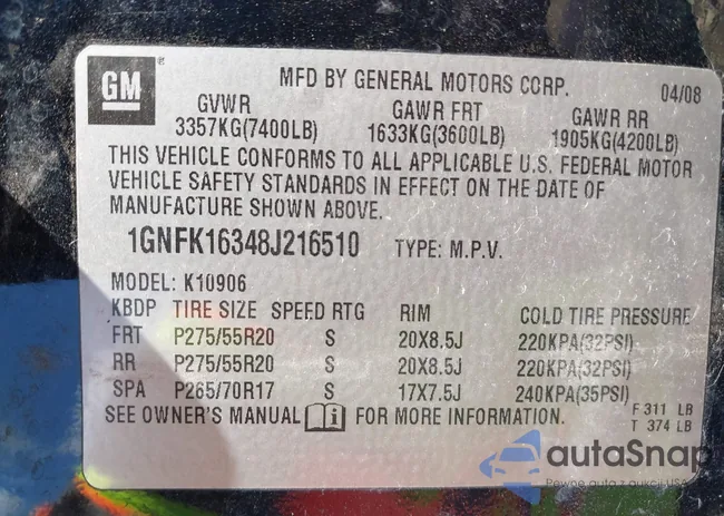 1GNFK16348J216510: 43076080