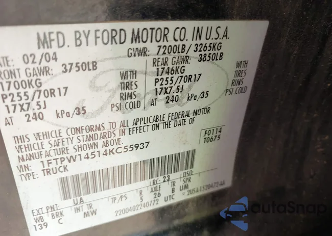 1FTPW14514KC55937: 43076138