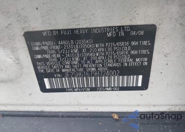 JF2SH61679H724002: 43077241