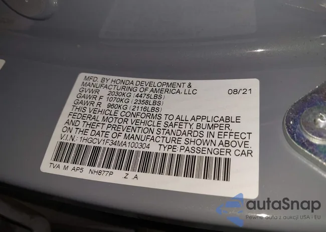 1HGCV1F34MA100304: 43077446