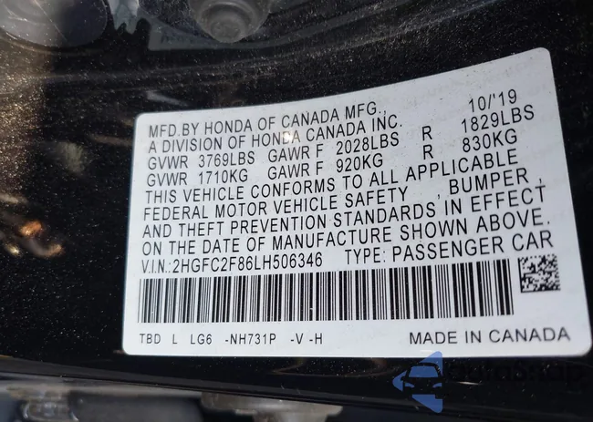 2HGFC2F86LH506346: 43077454