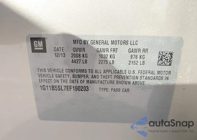 1G11B5SL7EF190203: 43077490