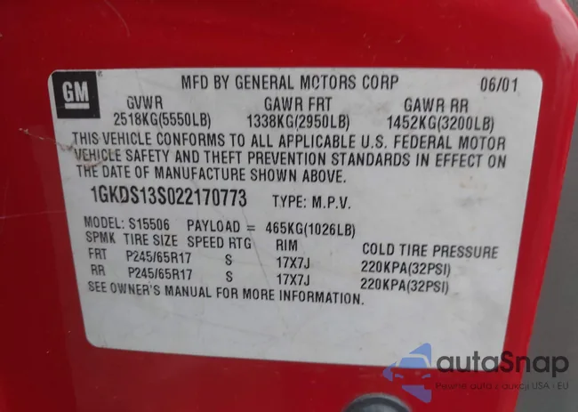 1GKDS13S022170773: 43077565