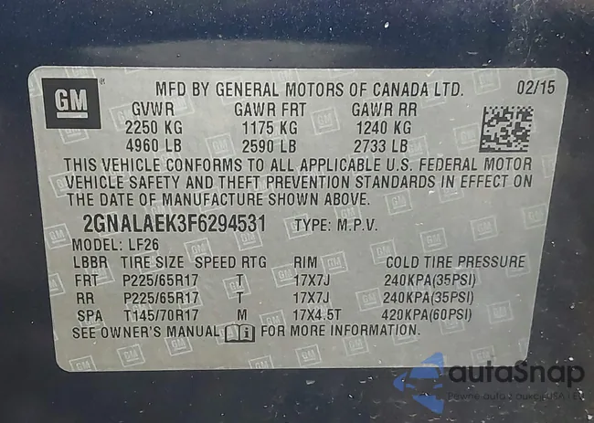 2GNALAEK3F6294531: 43077672