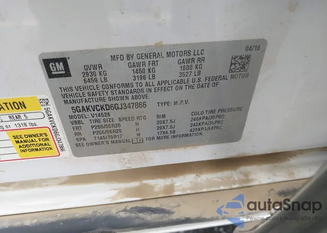 5GAKVCKD6GJ347866: 43076905