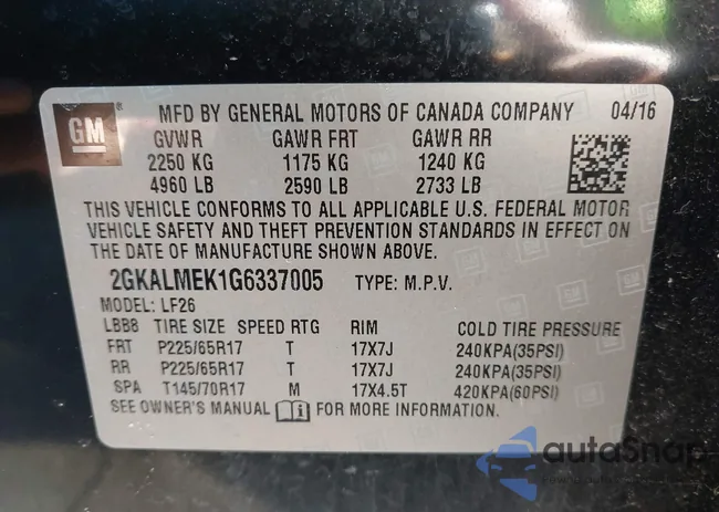 2GKALMEK1G6337005: 43078436