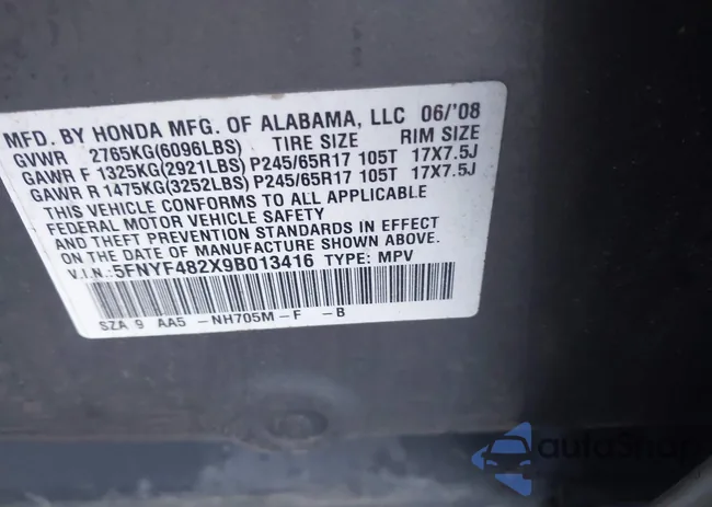 5FNYF482X9B013416: 43078506