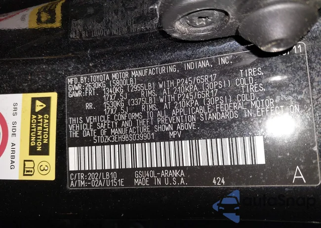 5TDZK3EH9BS039901: 43078625