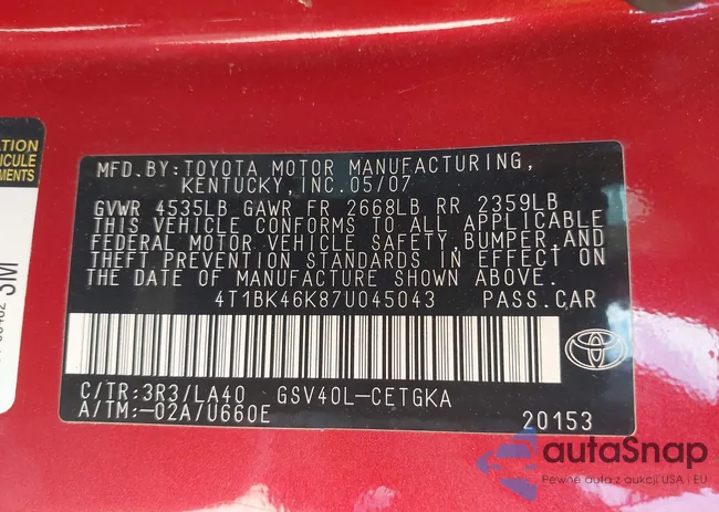 4T1BK46K87U045043: 43078144