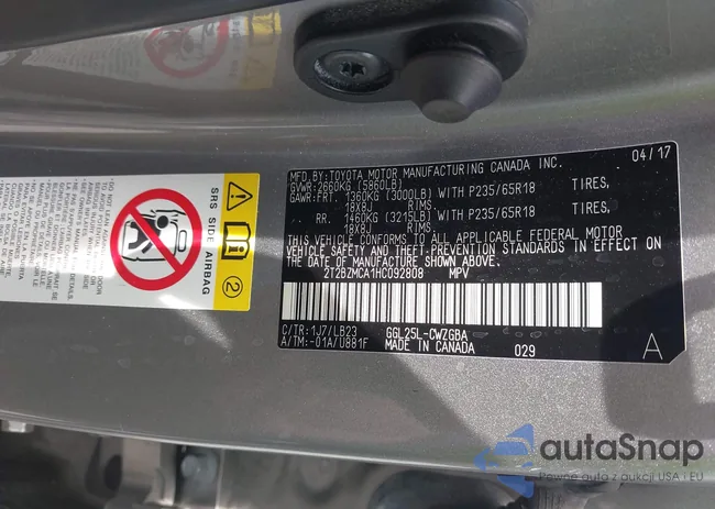 2T2BZMCA1HC092808: 43079628