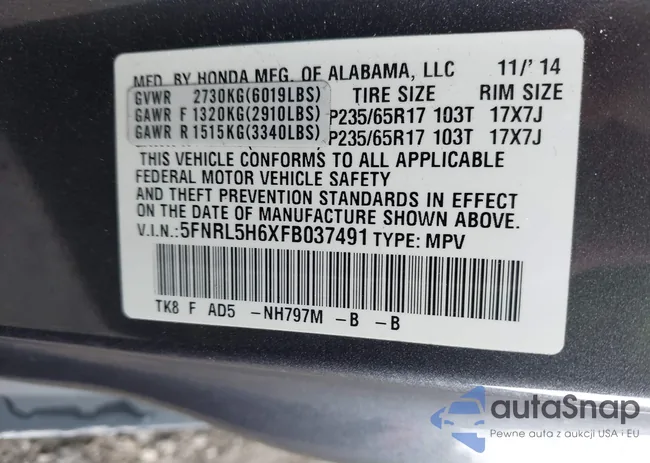 5FNRL5H6XFB037491: 43079711