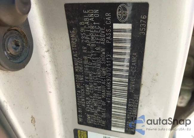 4T1BE46K97U171113: 43078902