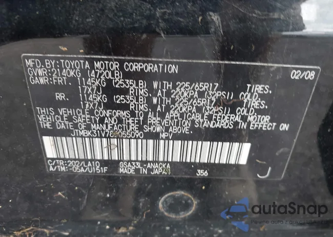 JTMBK31V785055090: 43080189