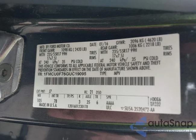 1FMCU0F76GUC19095: 43080458