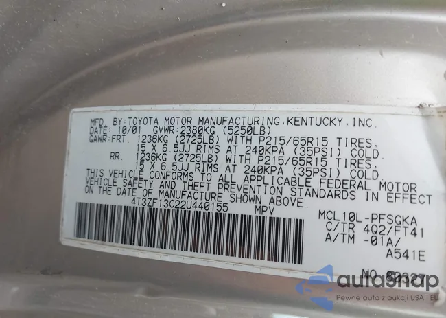 4T3ZF13C22U440155: 43080510