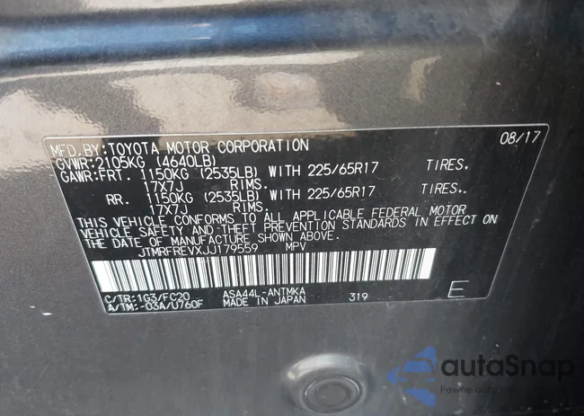 JTMRFREVXJJ179559: 43080673