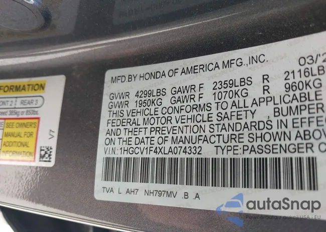 1HGCV1F4XLA074332: 43080675