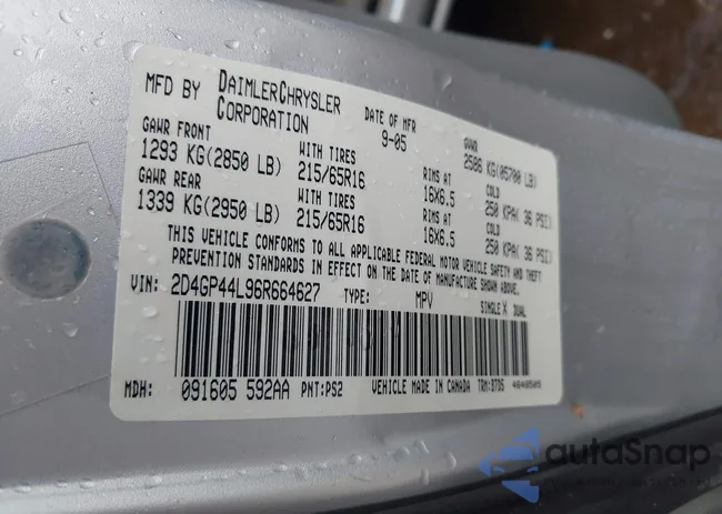 2D4GP44L96R664627: 43080732