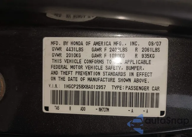 1HGCP258X8A012957: 43079868