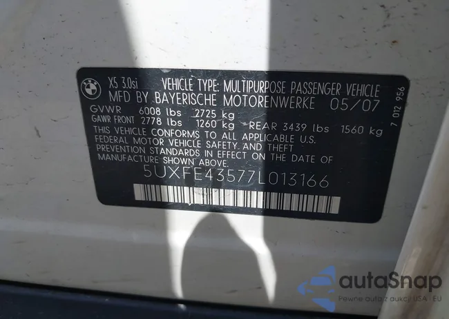 5UXFE43577L013166: 43079872