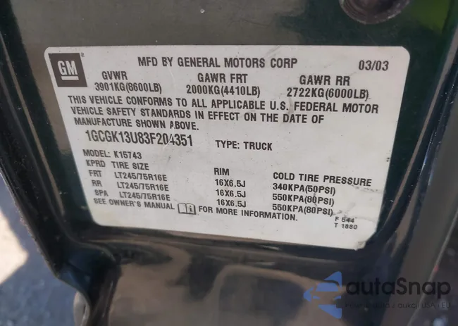 1GCGK13U83F204351: 43079996