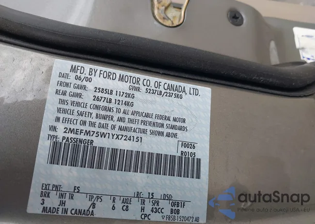 2MEFM75W1YX724151: 43080004