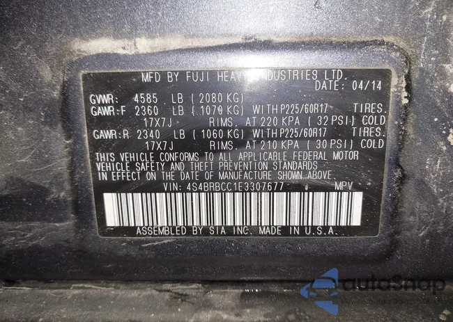 4S4BRBCC1E3307677: 43080044