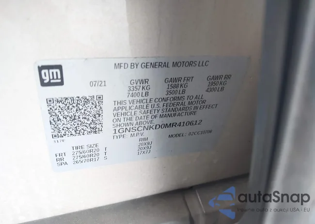 1GNSCNKD0MR410612: 43081370