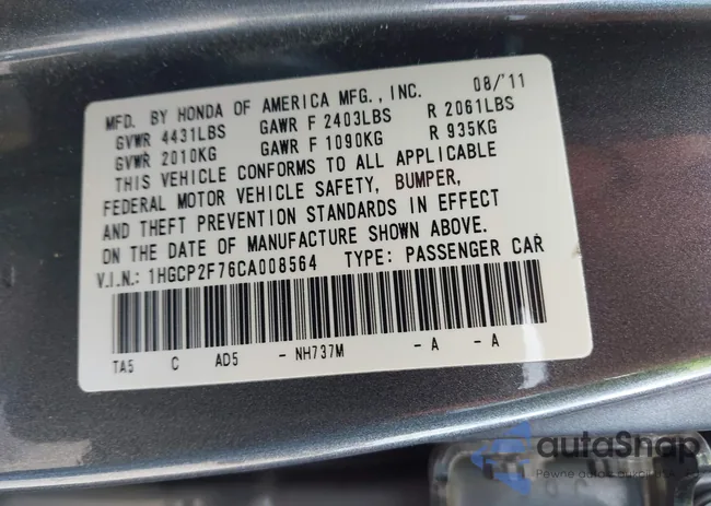 1HGCP2F76CA008564: 43081528