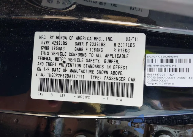 1HGCP2F62BA117111: 43081531