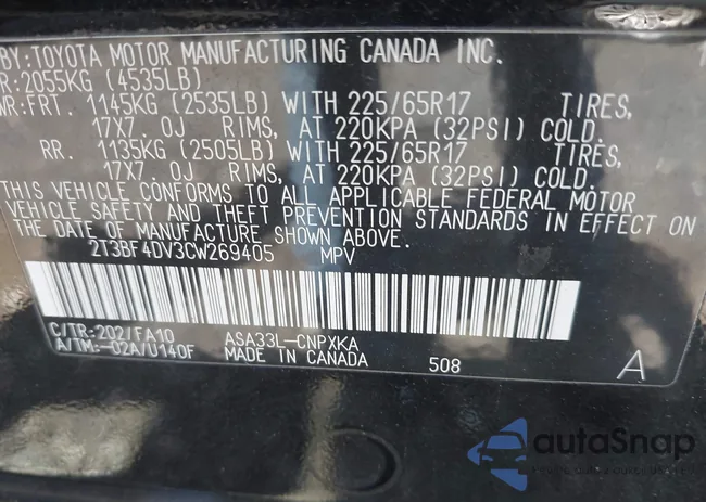 2T3BF4DV3CW269405: 43081602