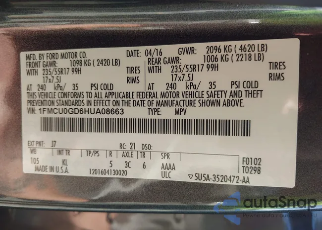 1FMCU0GD6HUA08663: 43081614