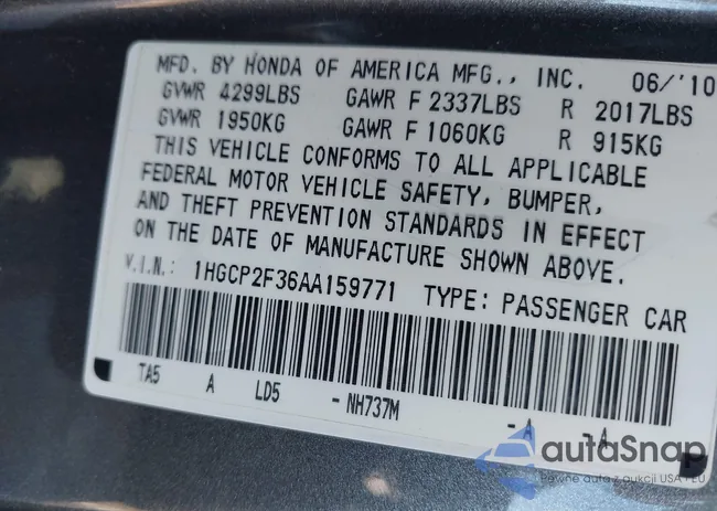 1HGCP2F36AA159771: 43081652