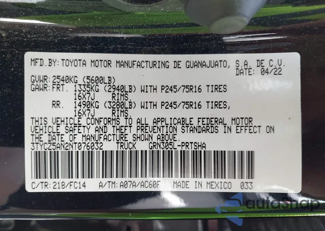 3TYCZ5AN2NT076032: 43081668