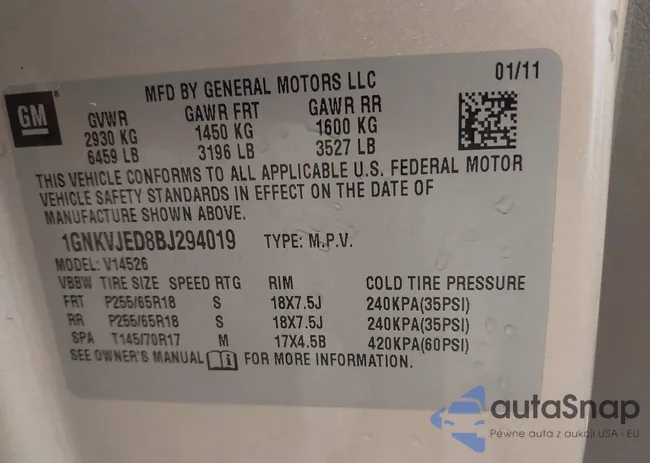 1GNKVJED8BJ294019: 43081679