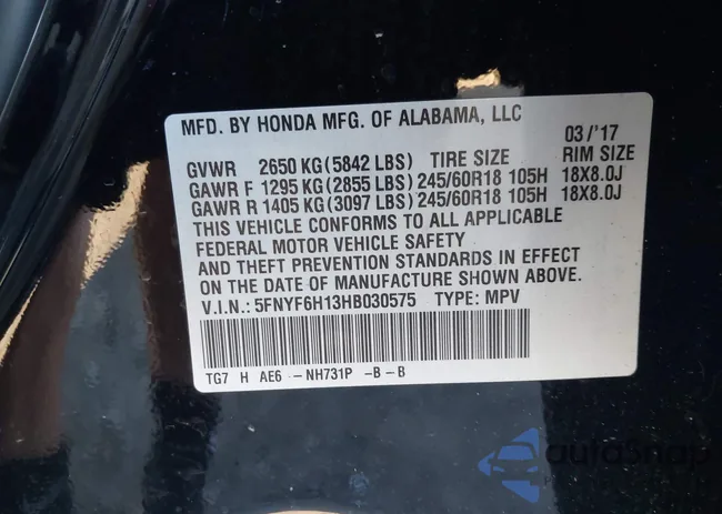 5FNYF6H13HB030575: 43082177