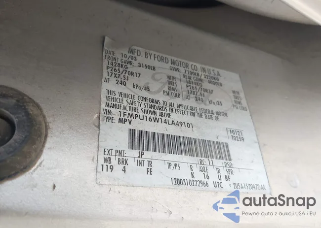 1FMPU16W14LA49101: 43082261