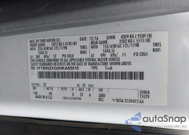 1FTBW2XG3HKA55015: 43082291