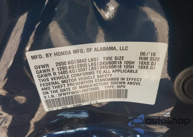 5FNYF6H51JB070503: 43082366