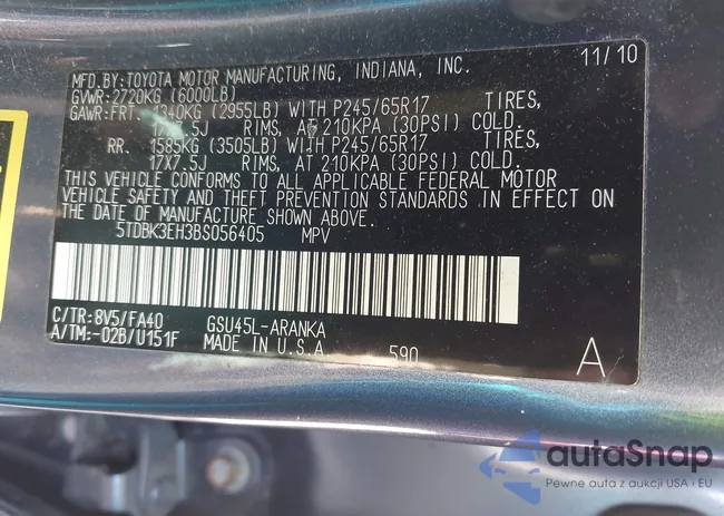 5TDBK3EH3BS056405: 43082404