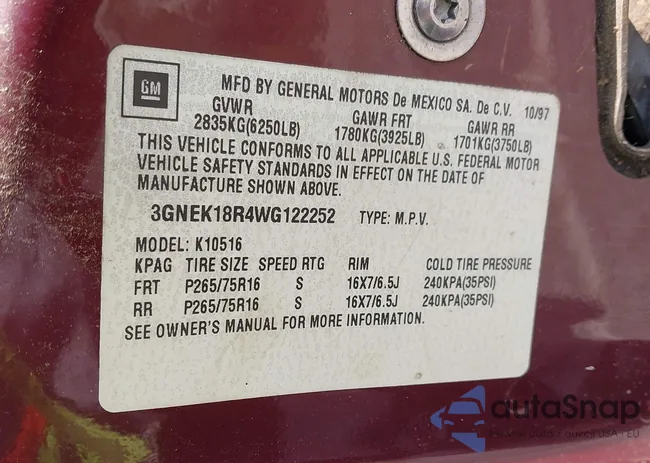 3GNEK18R4WG122252: 43082448