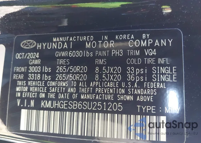 KMUHGESB6SU251205: 43082509