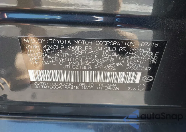 JTHBZ1BL8JA016372: 43082535