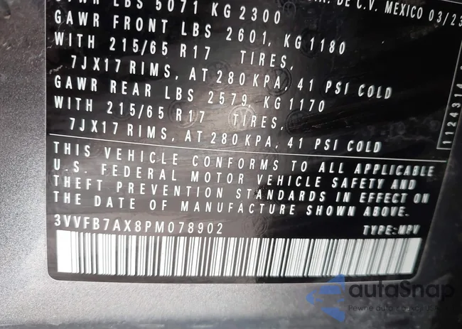 3VVFB7AX8PM078902: 43082709