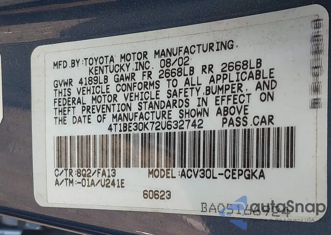 4T1BE30K72U632742: 43081876