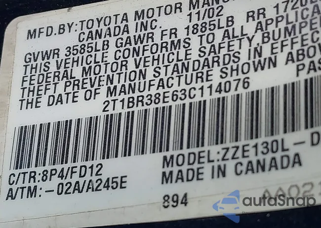 2T1BR38E63C114076: 43081901