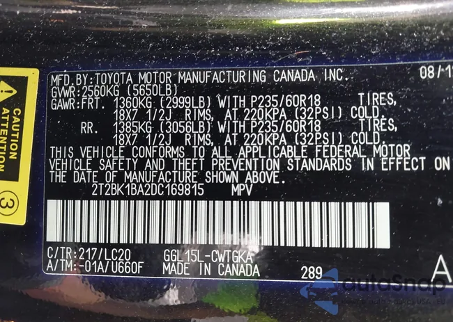 2T2BK1BA2DC169815: 43081947